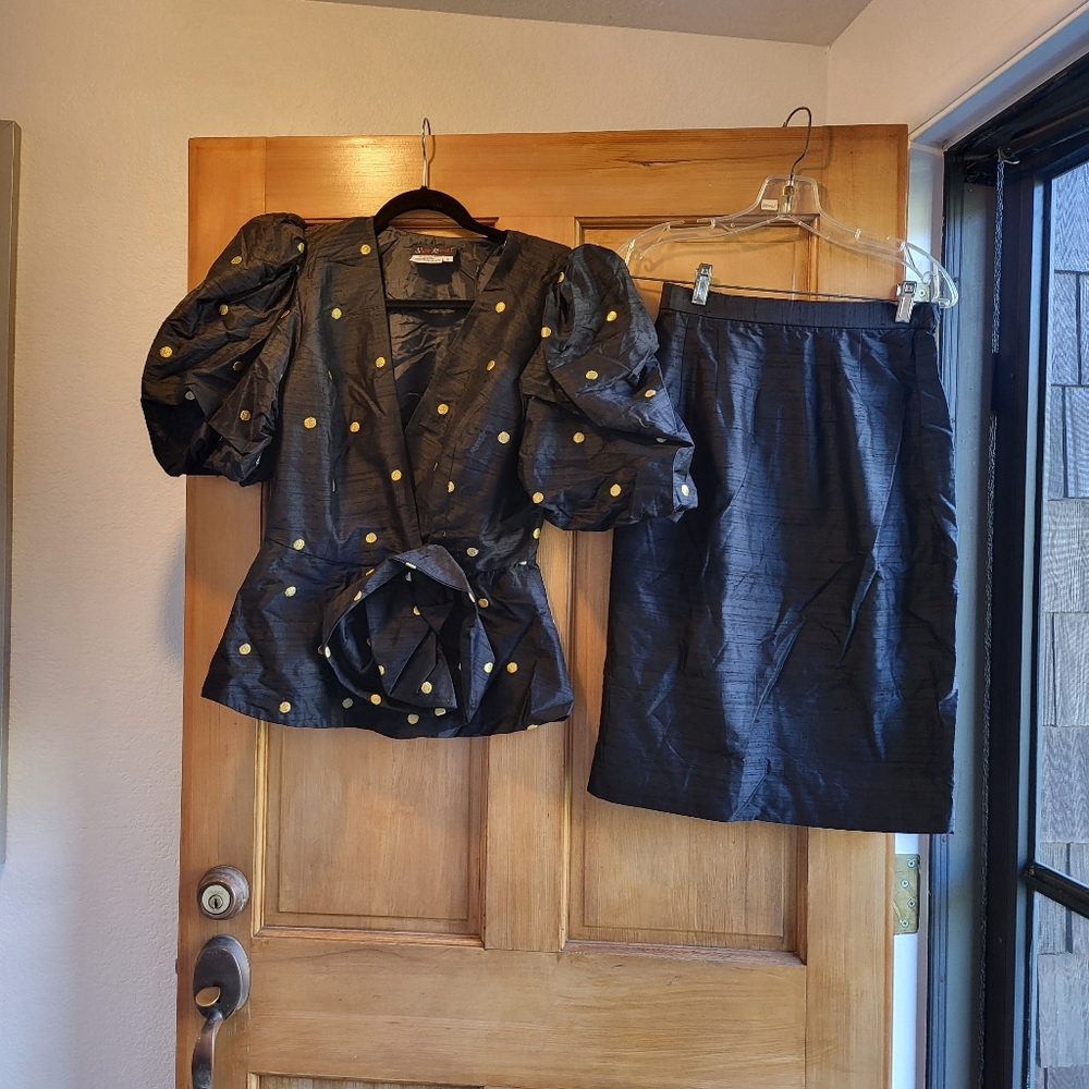 Saint Romei 100% Silk 80's Skirt Set Size 8